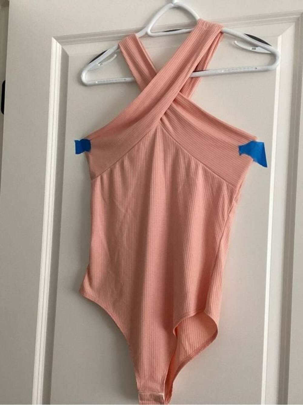 entro Ribbed Cross-Front Suit Up Bodysuit in Peach - NWT - SIZE L
